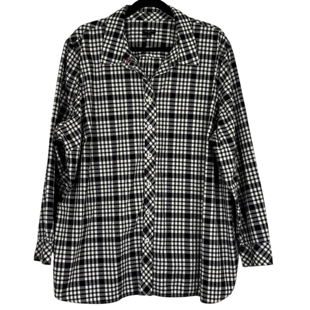 Talbots Button-Down Shirt Women's Plus 3X Black White Plaid Metallic Thread‎